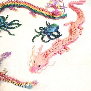 3D Printed Dragon Octopus LOT 8 Fully Articulated Figures Large 24" Great Gifts!